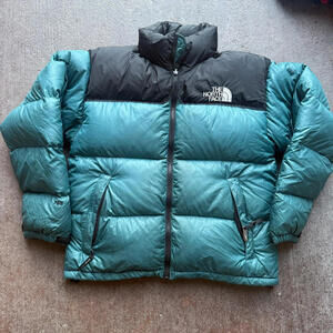 North Face 700 blue and black puffer coat